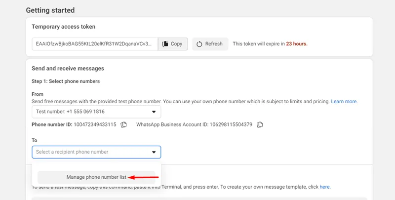 Whatsapp login - Select a recipient phone number