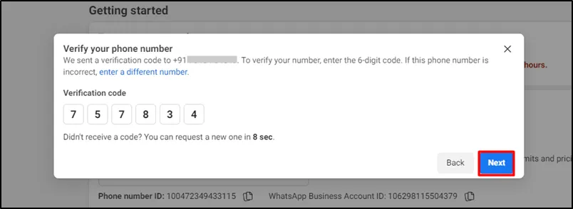 Whatsapp login - Enter verification code