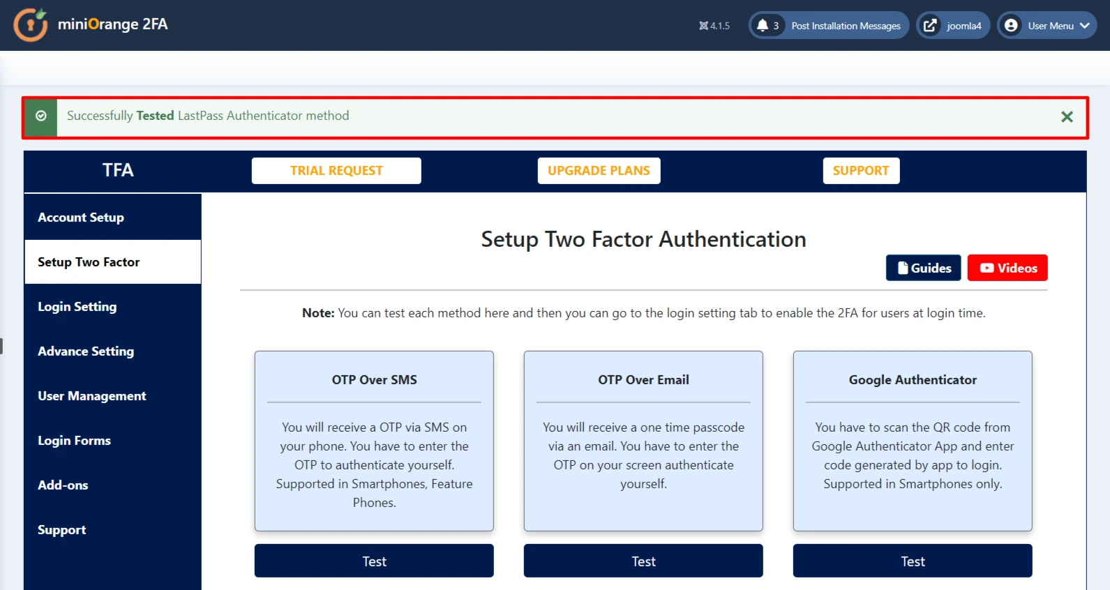Joomla 2 Factor authentication (2FA) (MFA) with LastPass Authenticator, 