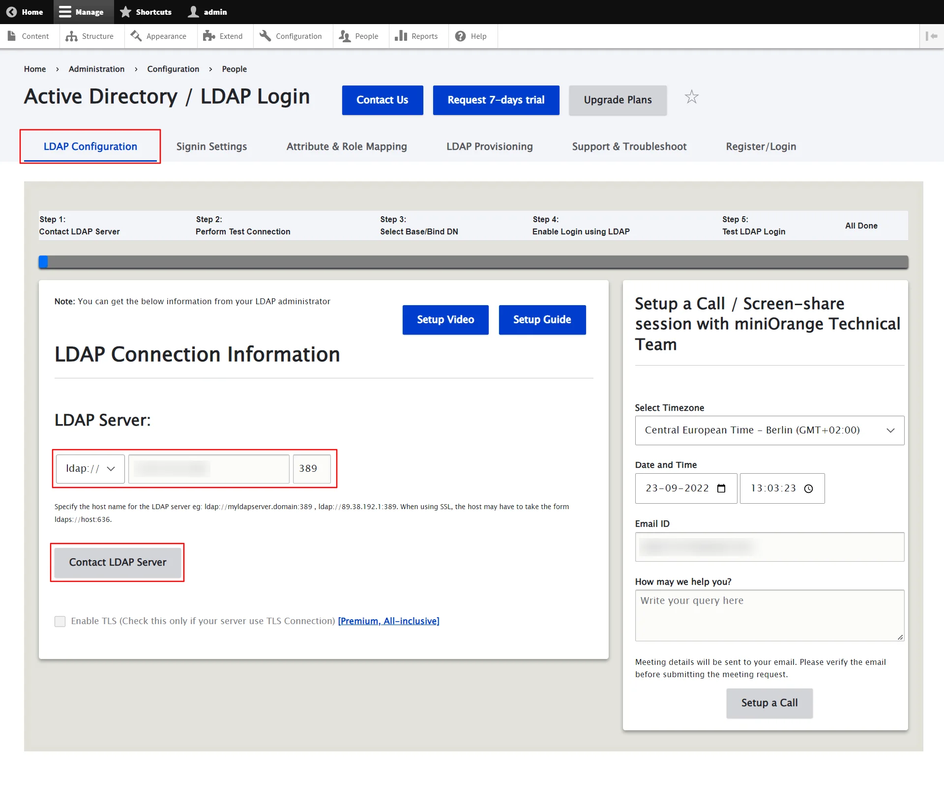 Drupal LDAP and Active Directory Connection Information Click on Contact LDAP Server
