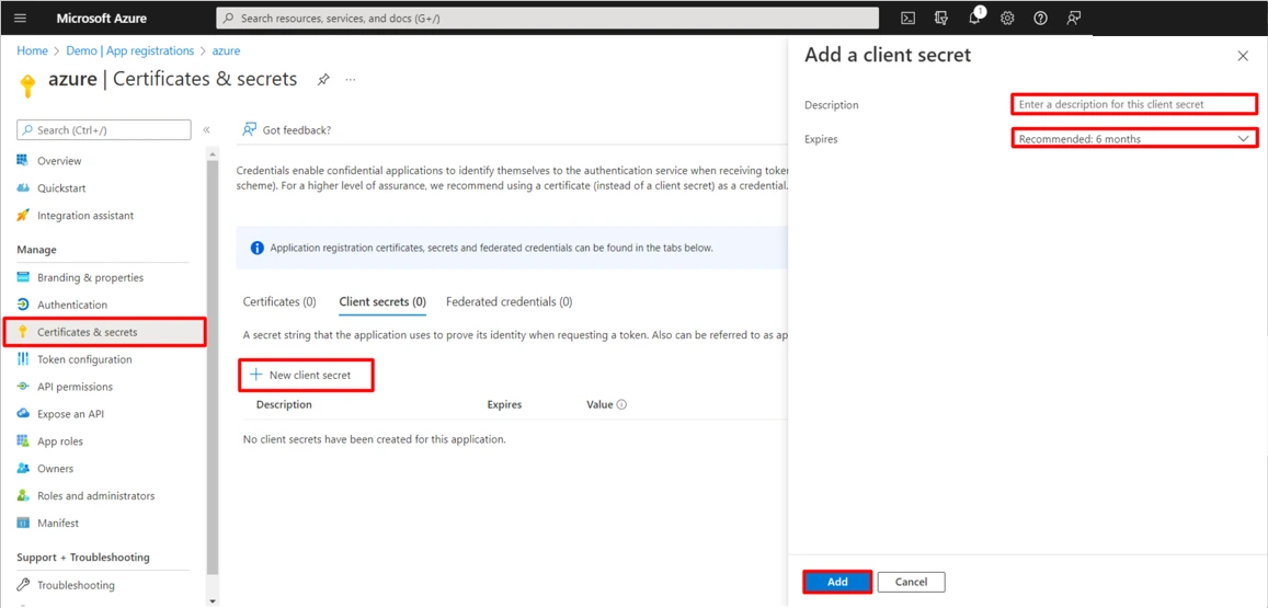 Azure AD user sync with Joomla - Certificate and Secrets