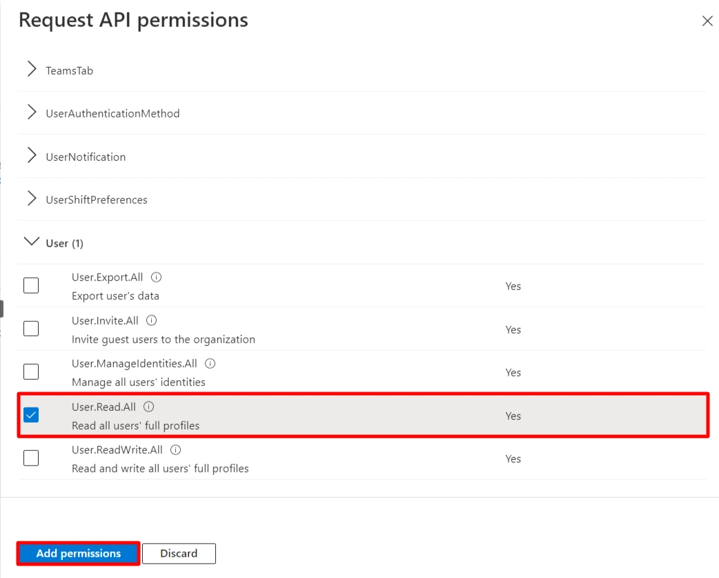 Azure AD user sync with Joomla - permissions