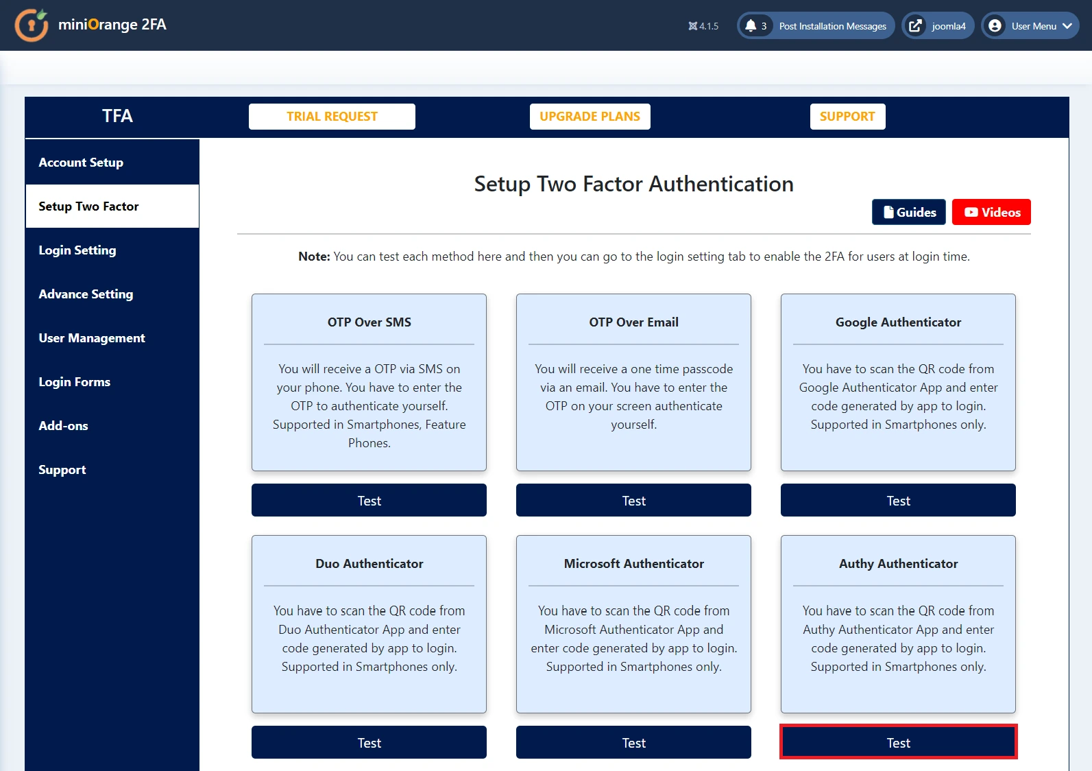 Joomla 2 Factor authentication (2FA) (MFA) with Authy Authenticator, 