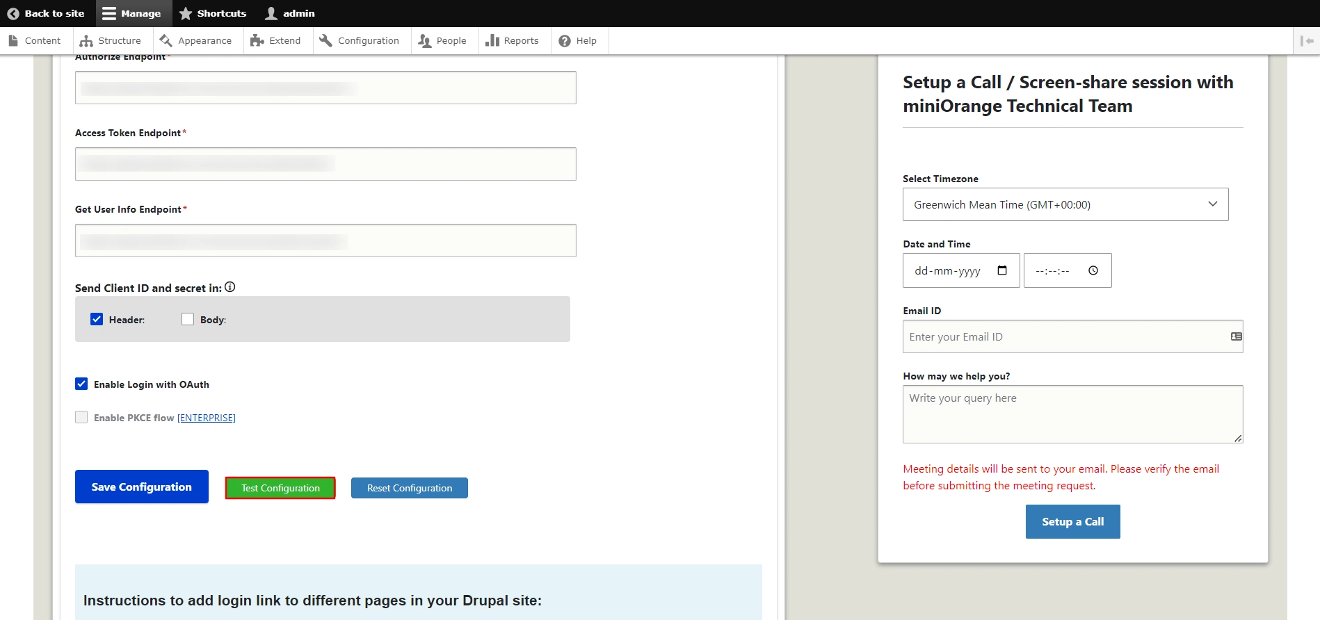 Salesforce sso login with drupal OAuth OpenID Single Single On test Configuration