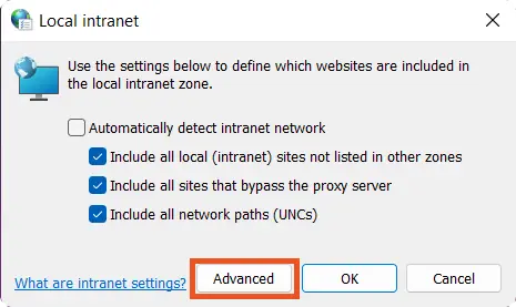 Configure internet explorer settings for Kerberos Authentication advanced settings