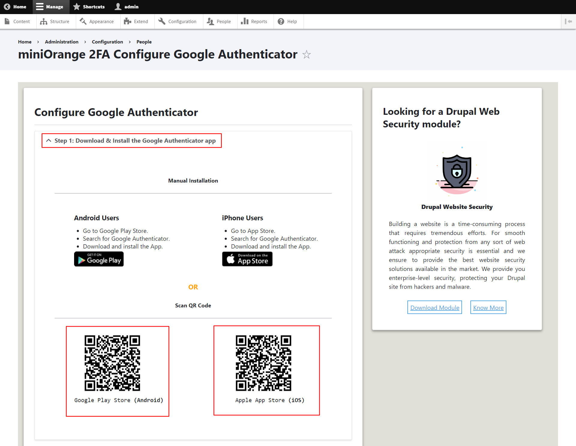 Drupal 2FA Download and install Google Authenticator App