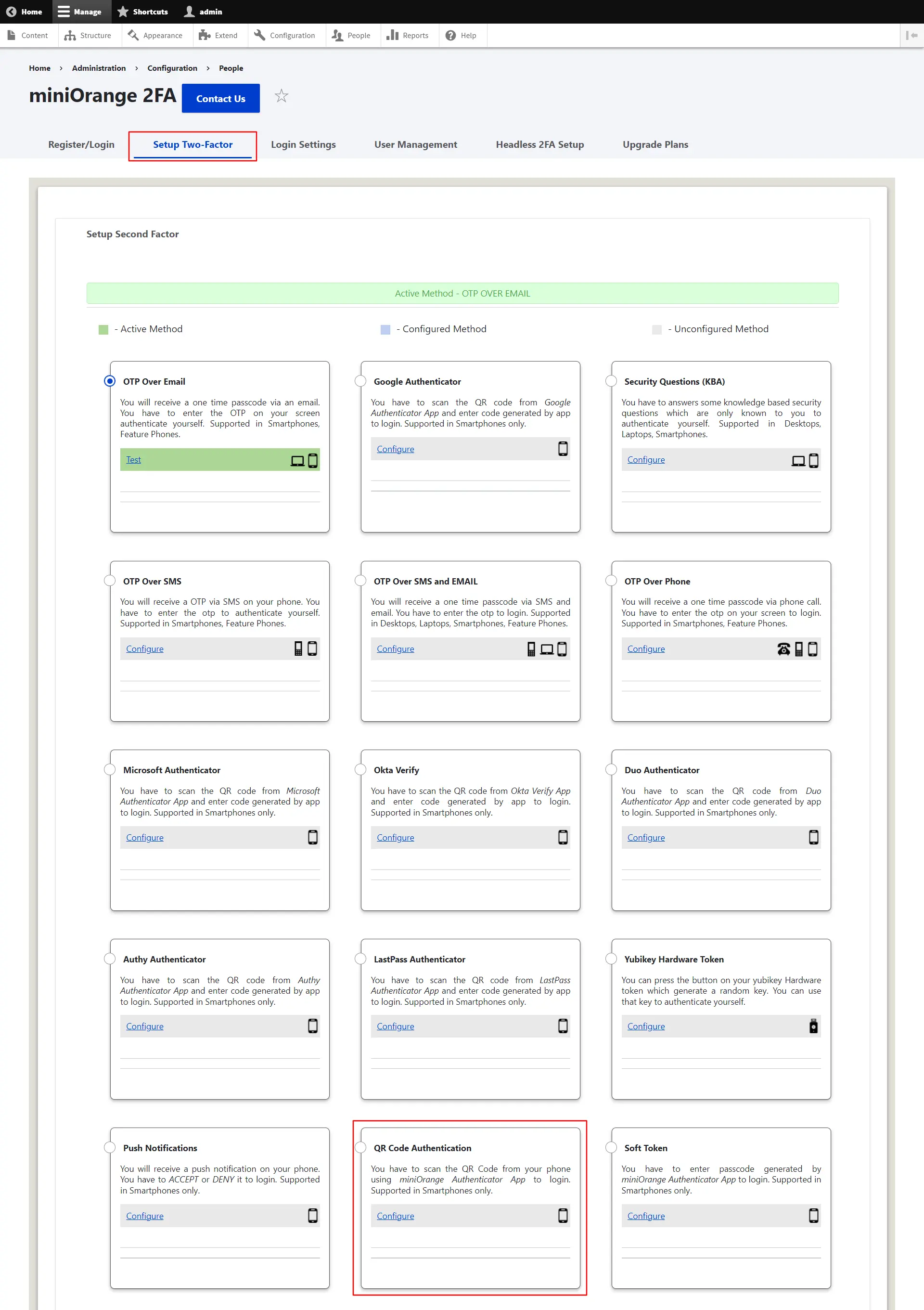 Drupal 2FA select QR code Authentication method