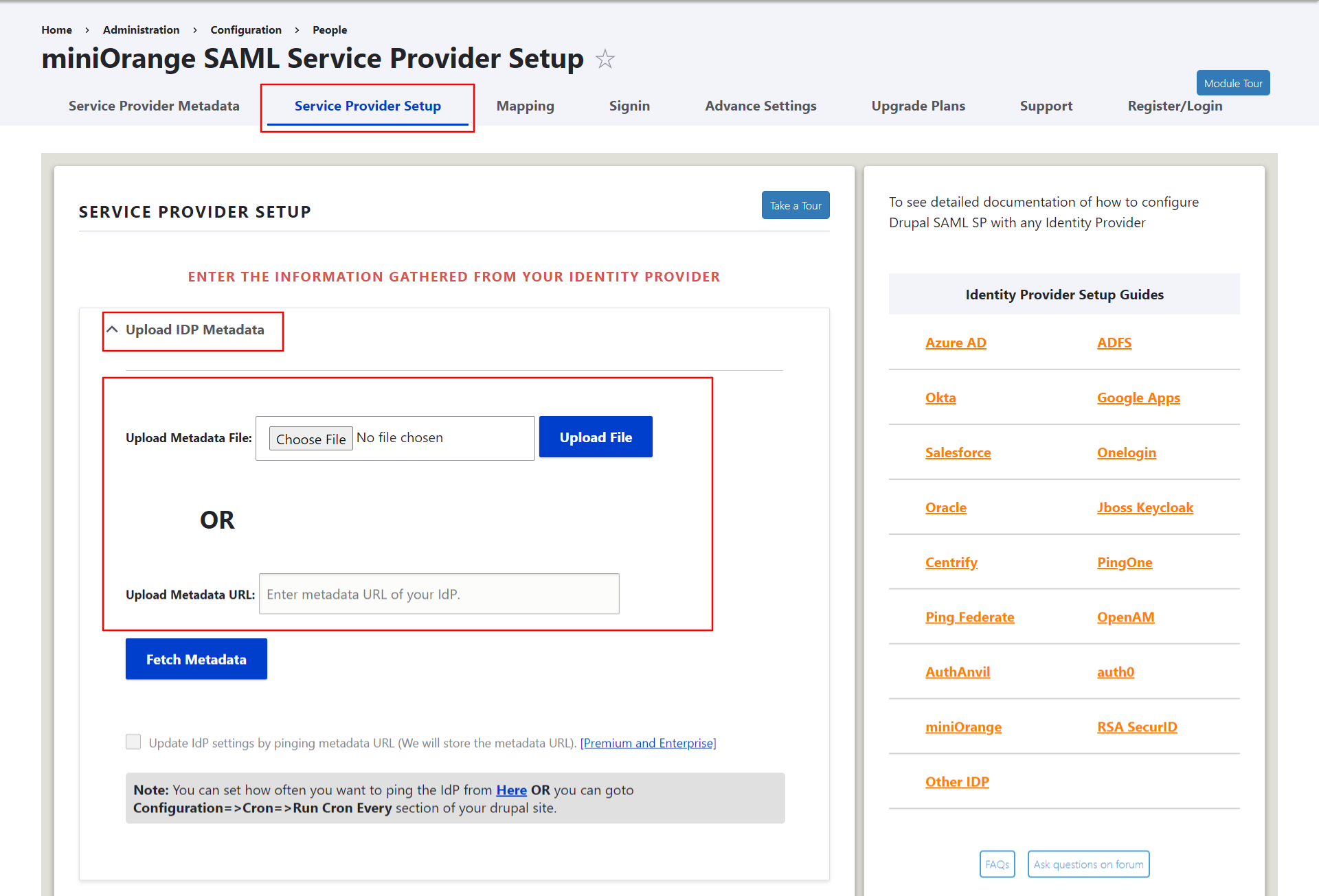 Drupal SAML Service Provider - upload idp metadata