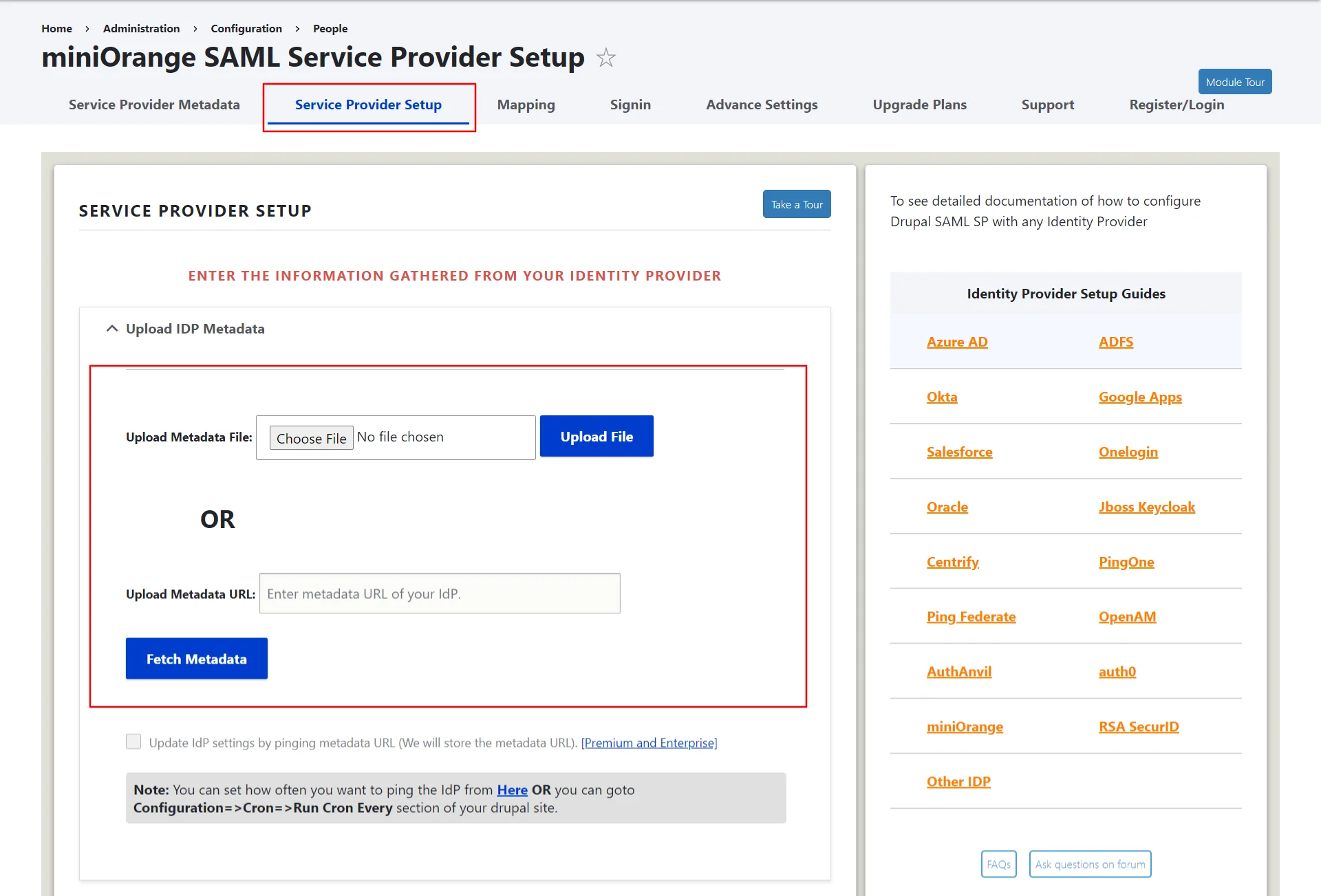 Drupal SAML Service Provider - upload idp metadata