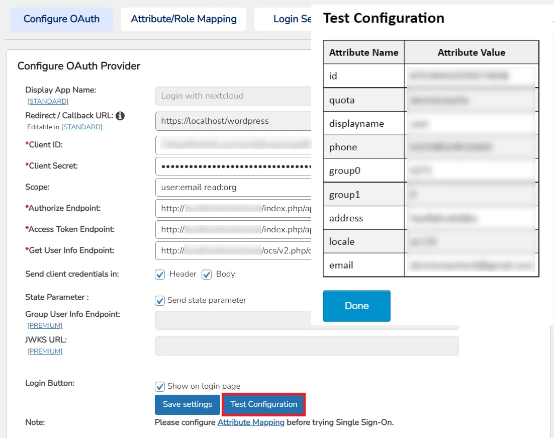 NextCloud  Single Sign-On (SSO) OAuth/OpenID WordPress test congifuration