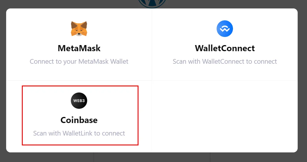 Coinbase Wallet login to WordPress Website - Connect MetaMask