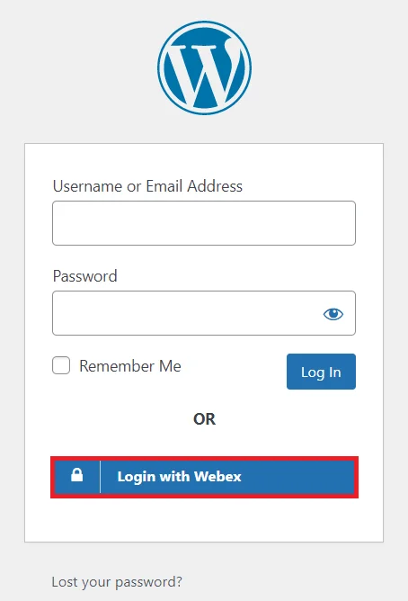 Cisco Webex Single Sign-on (SSO) - WordPress create-newclient login button setting