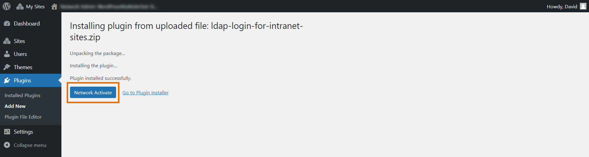 Activate the LDAP/Active Directory login for Intranet Sites multisite plugin