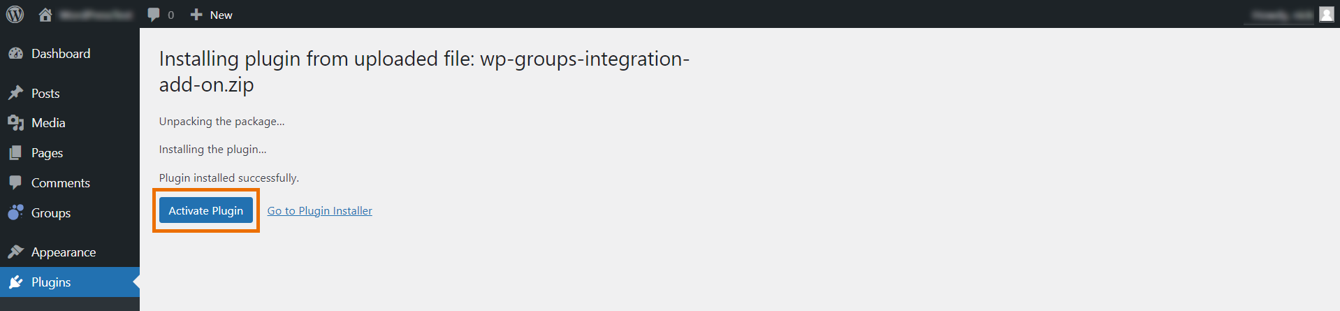 Activate the WordPress Groups plugin Integration add-on