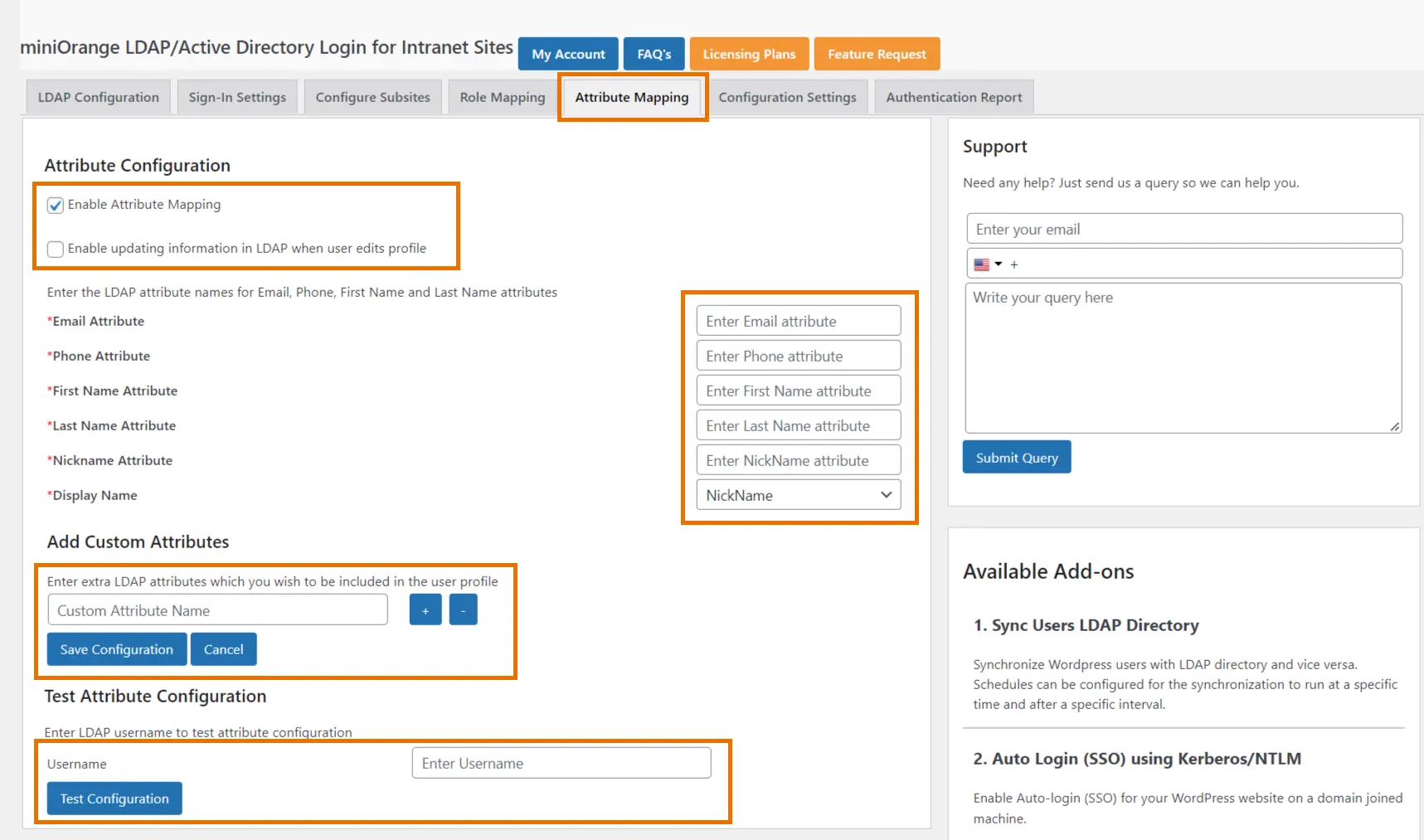 LDAP/Active Directory Login for Intranet multisite plugin Attribute Mapping Configuration