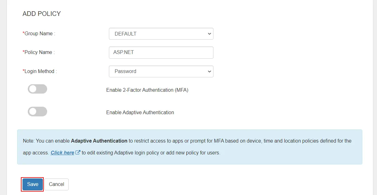ASP.NET OAuth Single Sign-On (SSO) using Shopify as IDP - Enter Policy Name and Choose Login Type