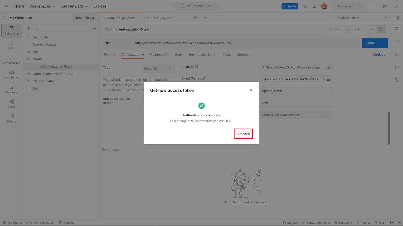 WP OAuth Server SSO with Postman- proceed-btn