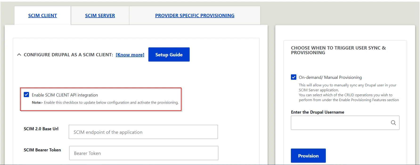 Drupal user provisioning enable checkbox