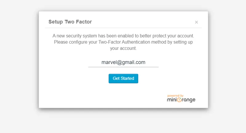 Email Verification - click get started button