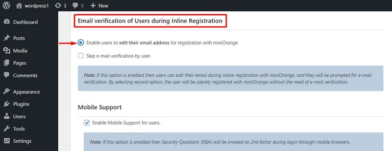 Email Verification - enable email verification during inline registration