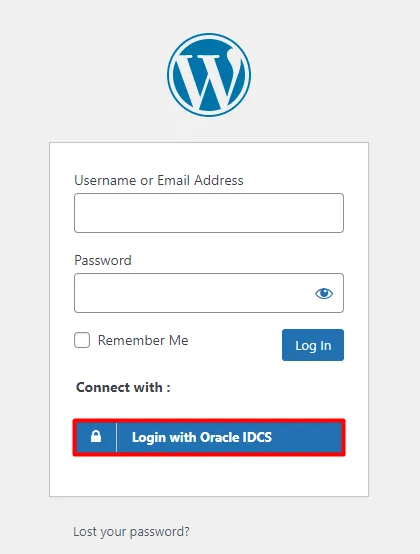 Oracle IDCS Single Sign-on (SSO) - WordPress create-newclient login button setting