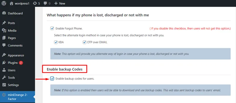 Lost phone - Enable backup codes option