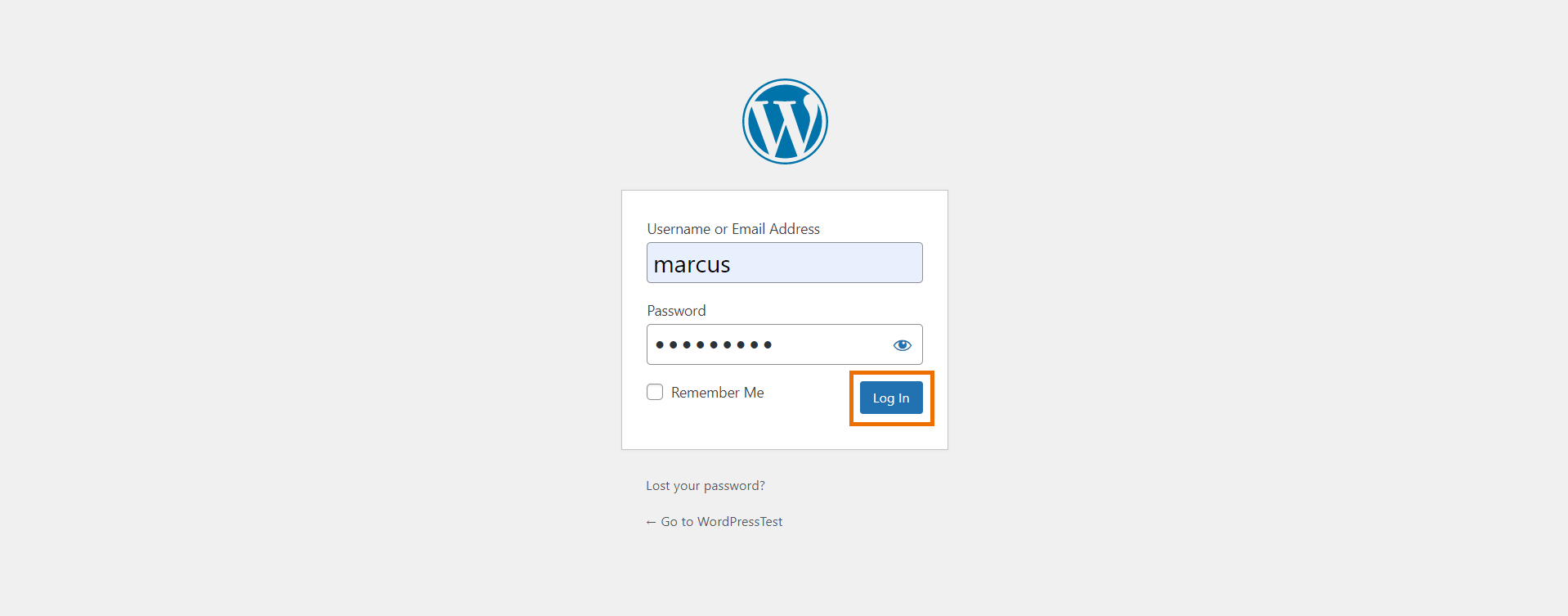 WordPress login page to demonstrate Password Sync with LDAP Server