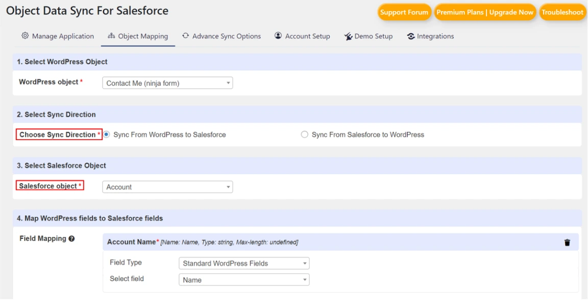 Salesforce Ninja Forms Account sync | Add sf object nf