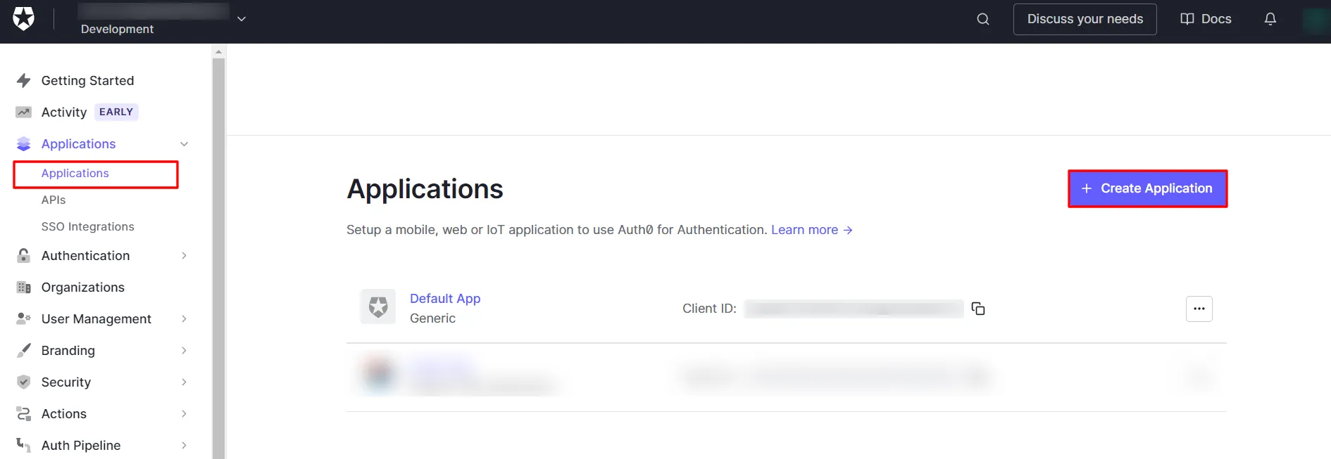 Single Sign-On (SSO) create a new application in Auth0 