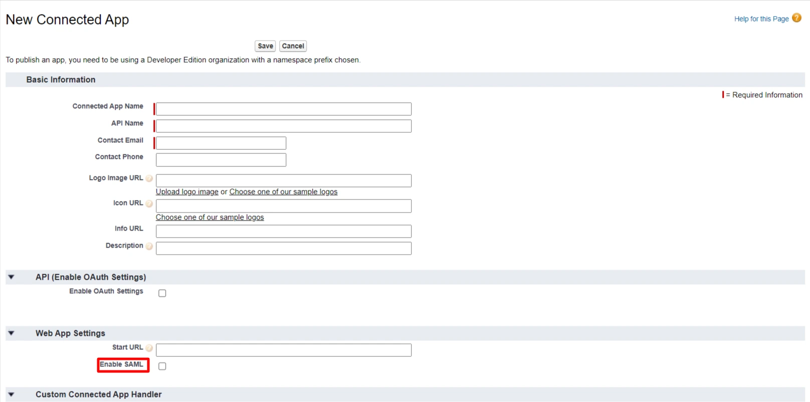 Enter information and click enable saml