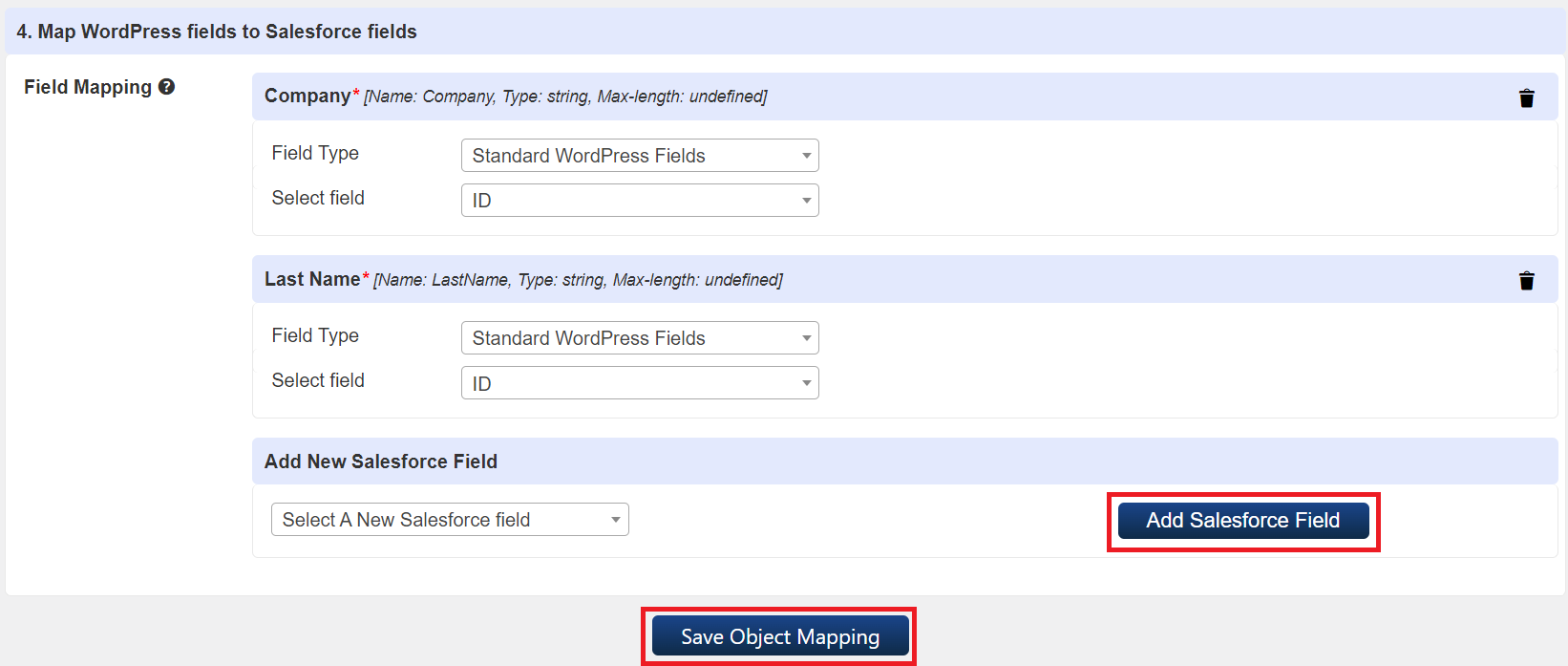 WP object Salesforce Sync- Object Mapping