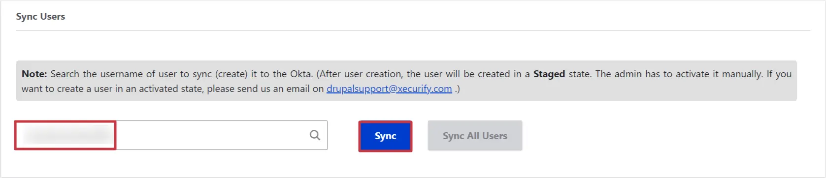 you can find the sync users, in the search field you can enter the user name of drupal user