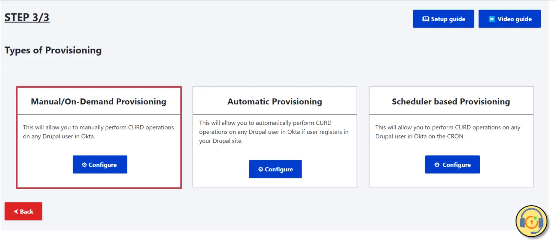 drupal okta user provisioning and sync - click on configure button of manual on demand provisioning