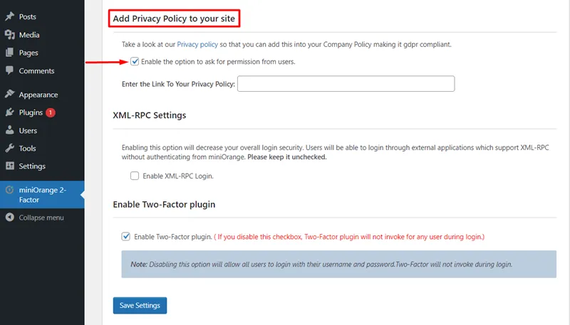 Privacy Policy - Enable permission for users