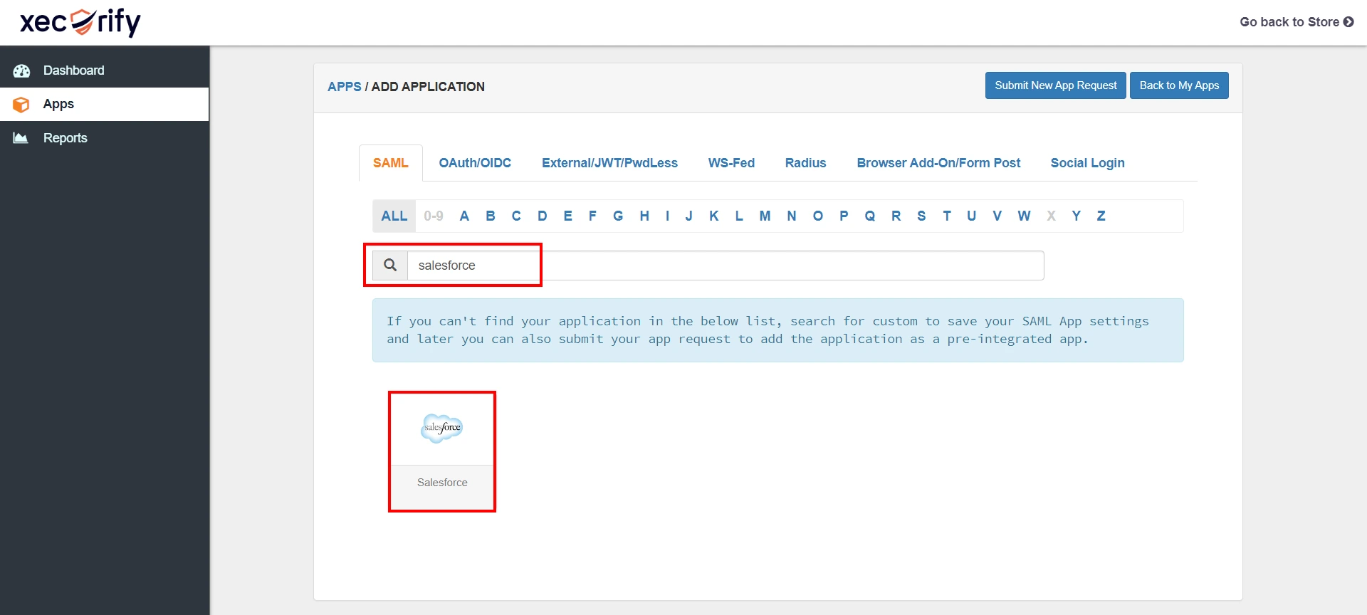 search and select for Salesforce CRM- shopify as idp