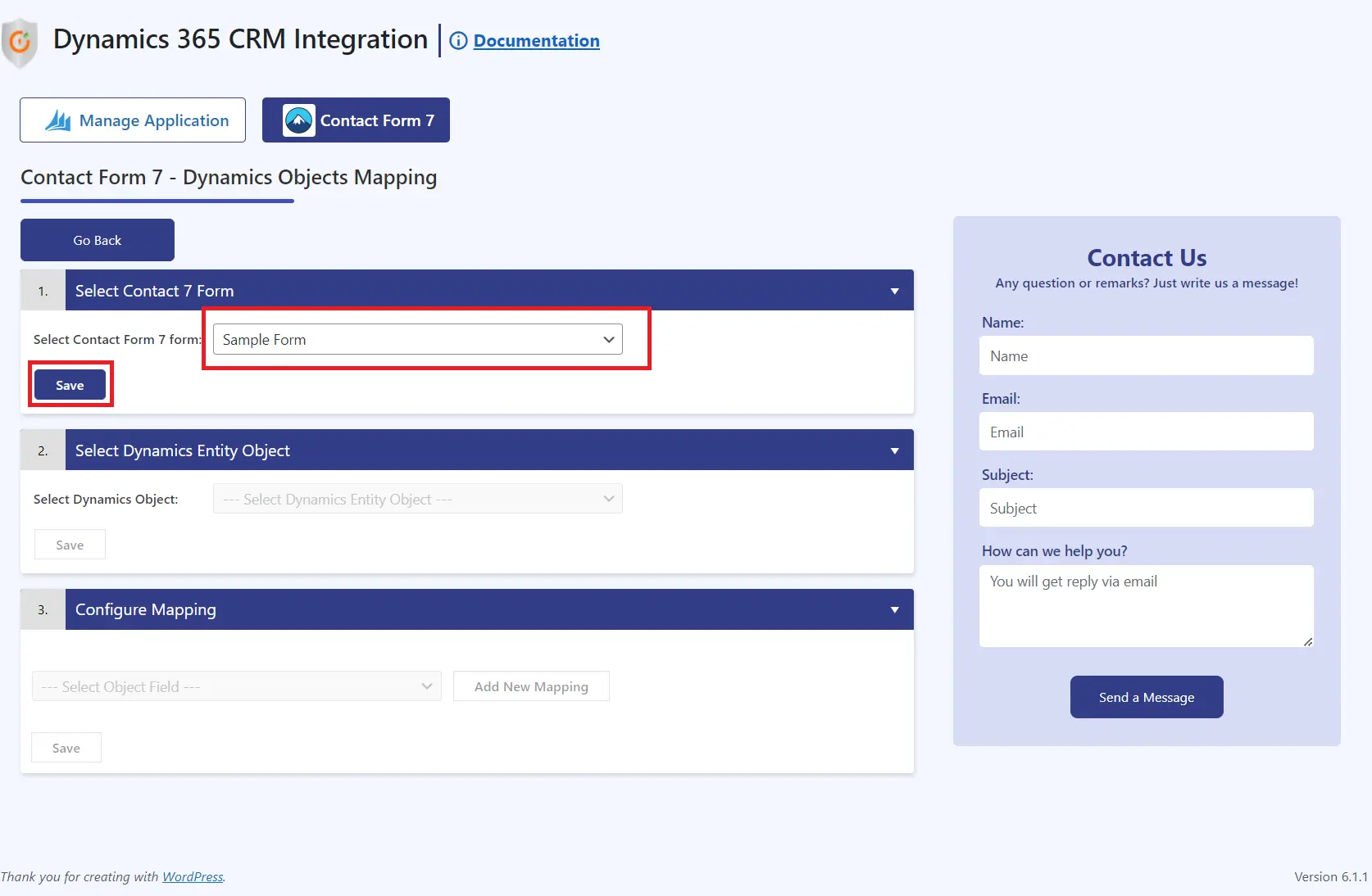 Dynamics 365 integration with WP Contact form 7 plugin | Select contact form 7