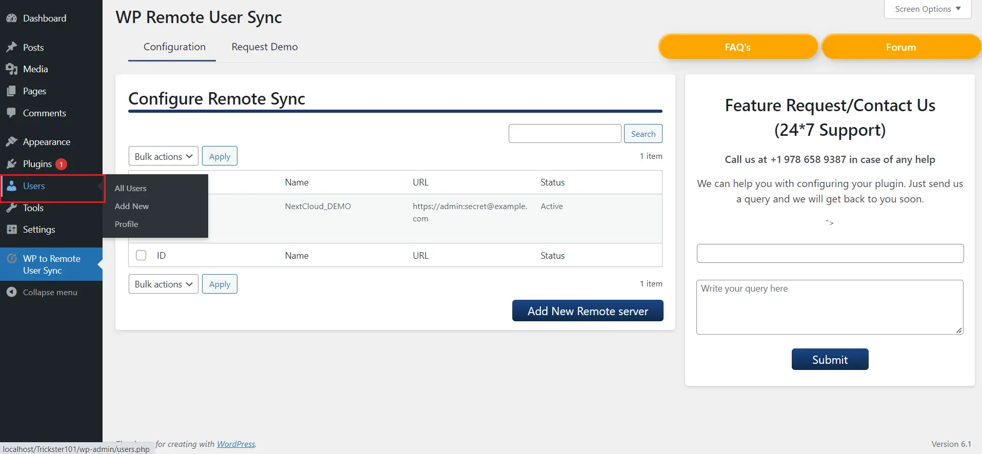 Wordpress Nextcloud User Sync | click on users tab