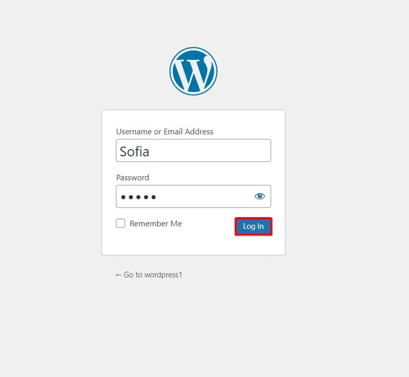 WordPress Password Security - Enter login credentials