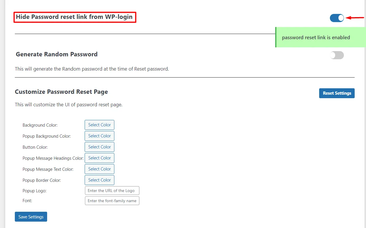 WordPress Password Security - Enable password reset link