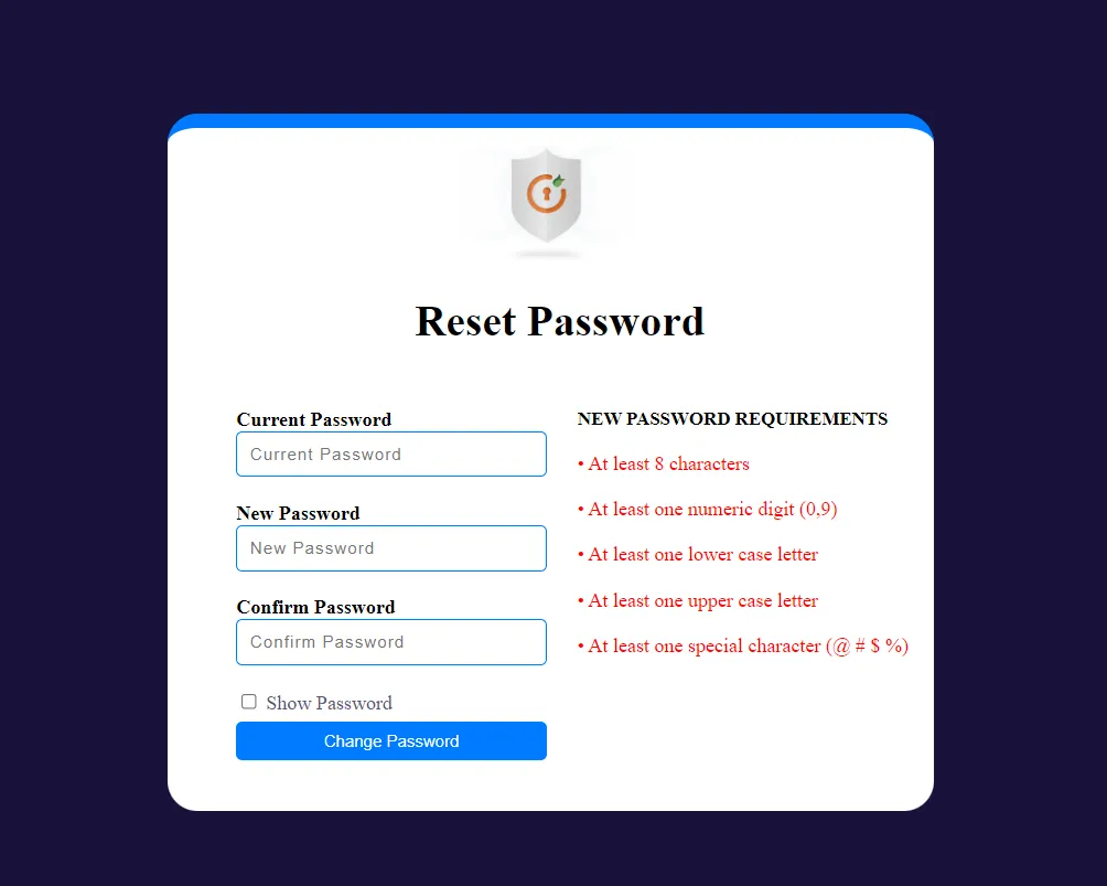 WordPress Password Security - Reset Password page