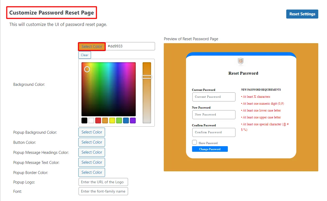 WordPress Password Security - Select color