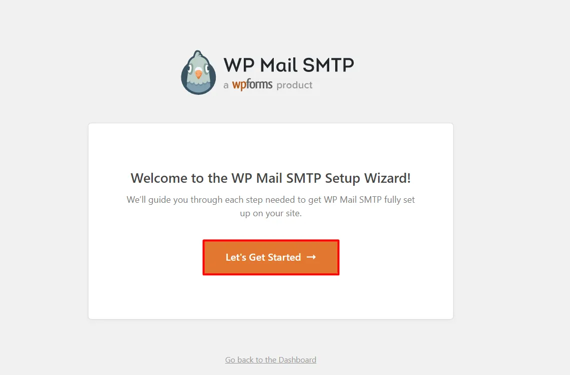 WordPress SMTP - Click let's get started button