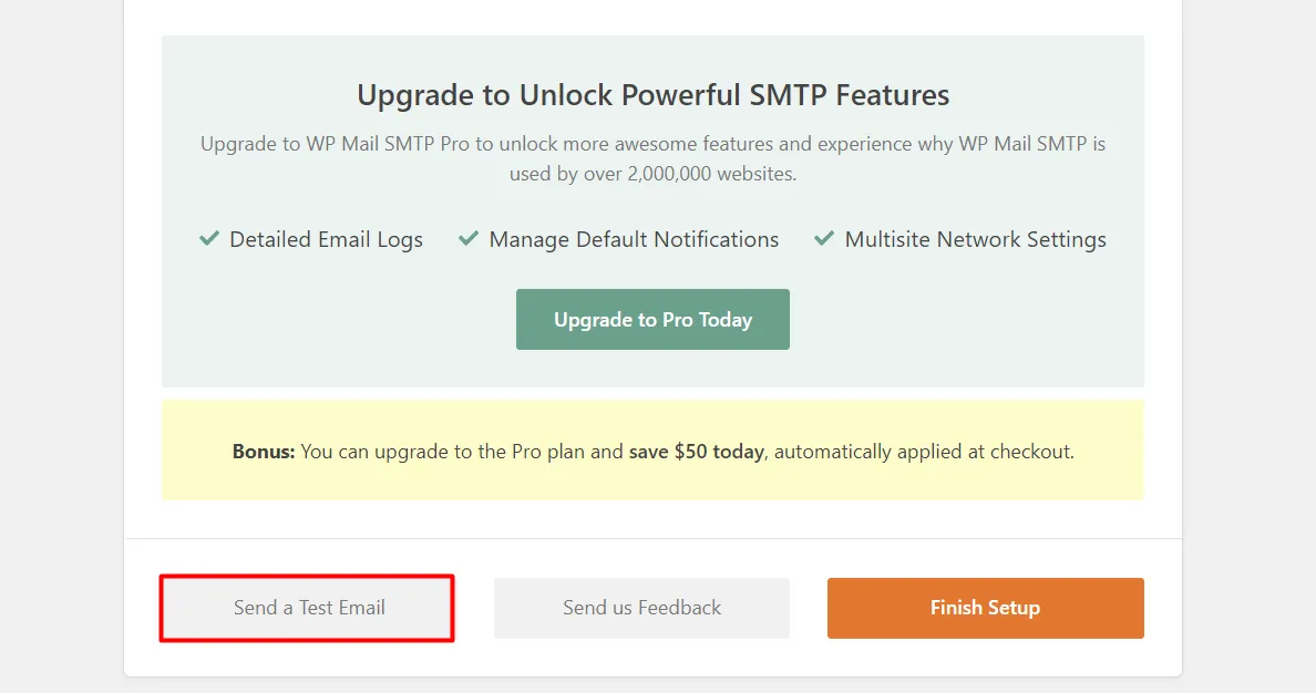WordPress SMTP - Click send a test email