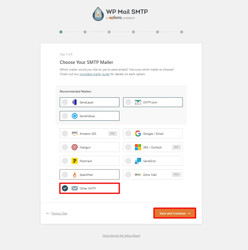 WordPress SMTP - Select SMTP Mailer