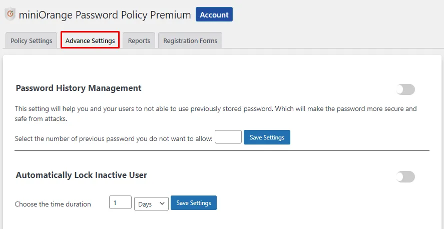 Password Policy - Enable Advance Setting