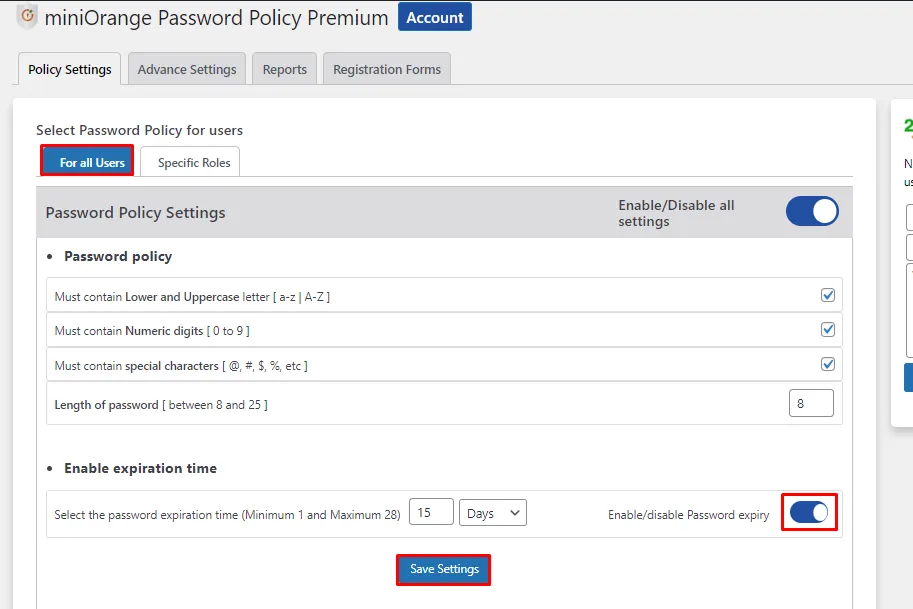 Password Expiration All User based - Click save setting button