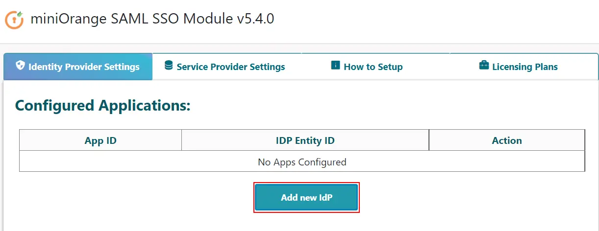 ASP.NET SAML Single Sign-On (SSO) using miniOrange as IDP - Click on Add new IDP