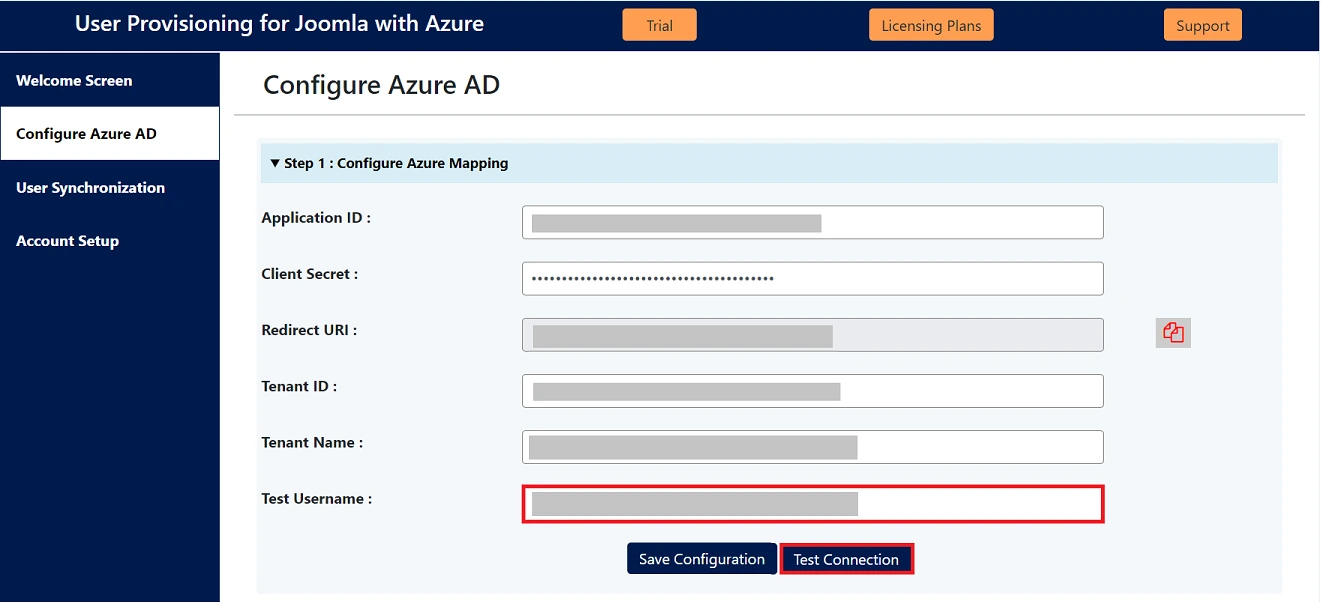 Azure AD user sync with Joomla - Test configuration