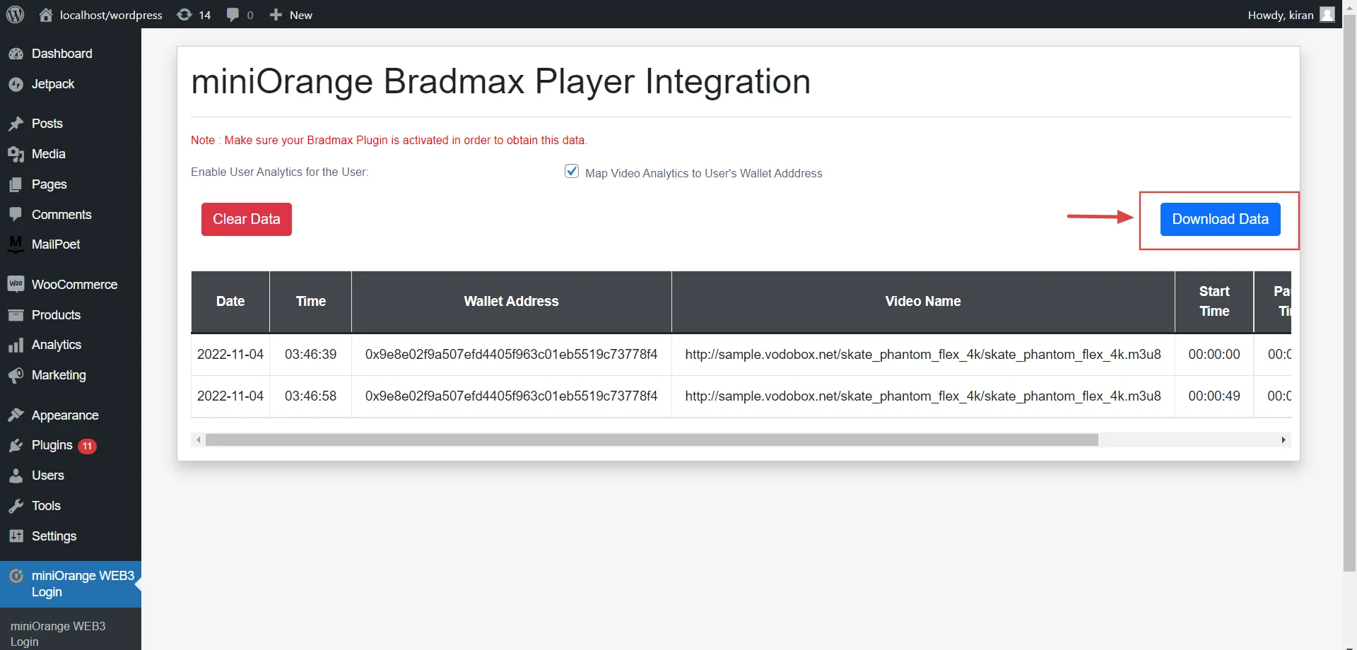 WordPresss Web3 login Bradmax Player integration addon 