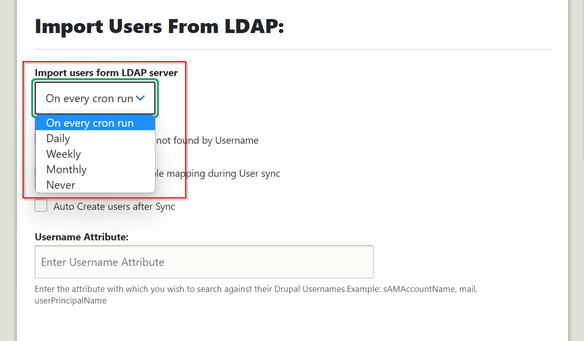Drupal LDAP and Active Directory select frequency